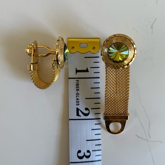 Vintage Gold Tone Mesh Wrap Cufflinks Watermelon Ravioli Rhinestone Nu Lok - Picture 11 of 12
